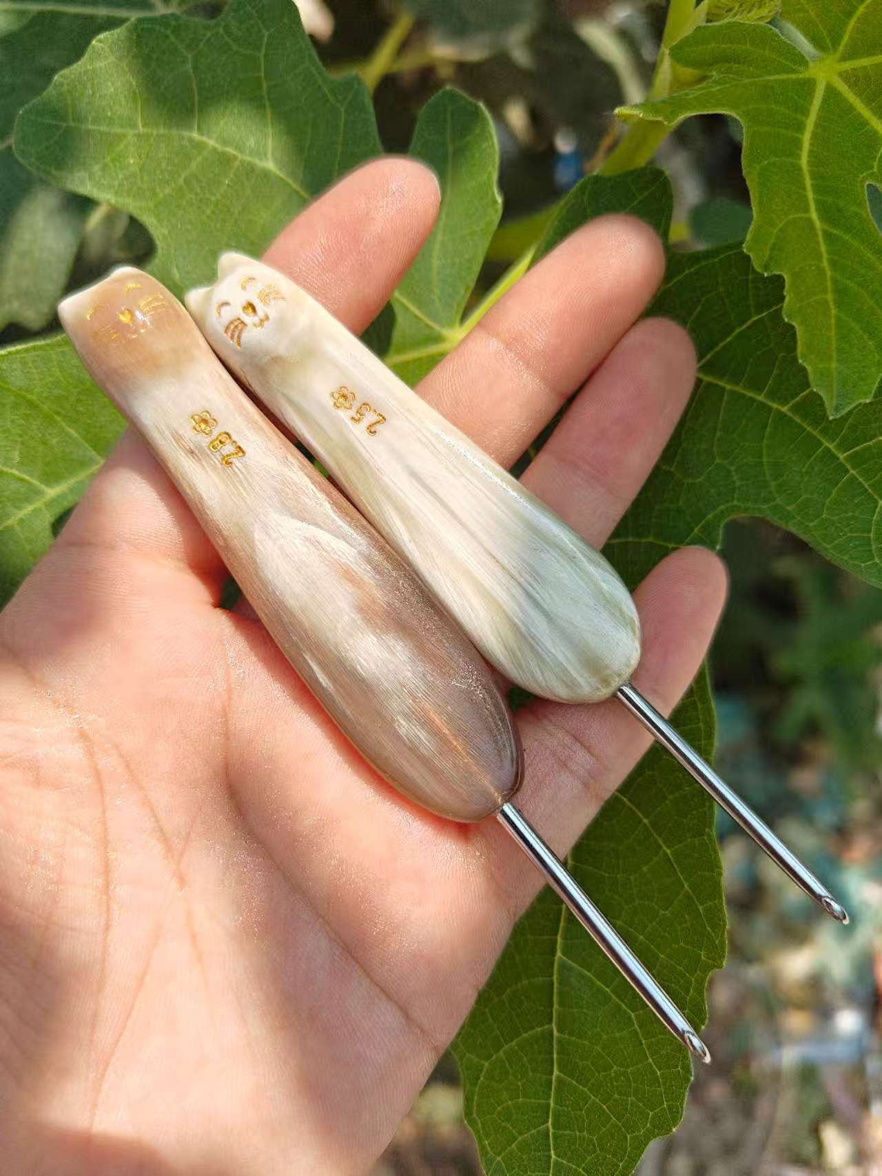 小猫纯手工羊角钩针手柄钩针手工DIY编织毛线针家用