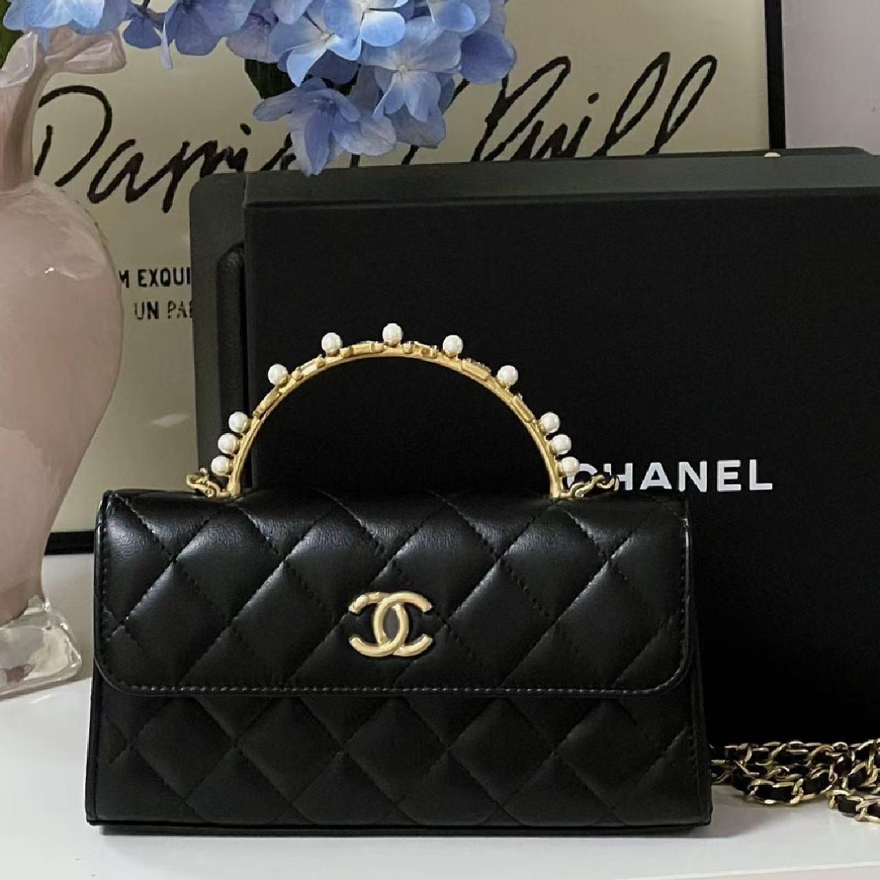 99新 Chanel/香奈儿 Chanel 黑金Kelly珍珠手柄 25120063-03