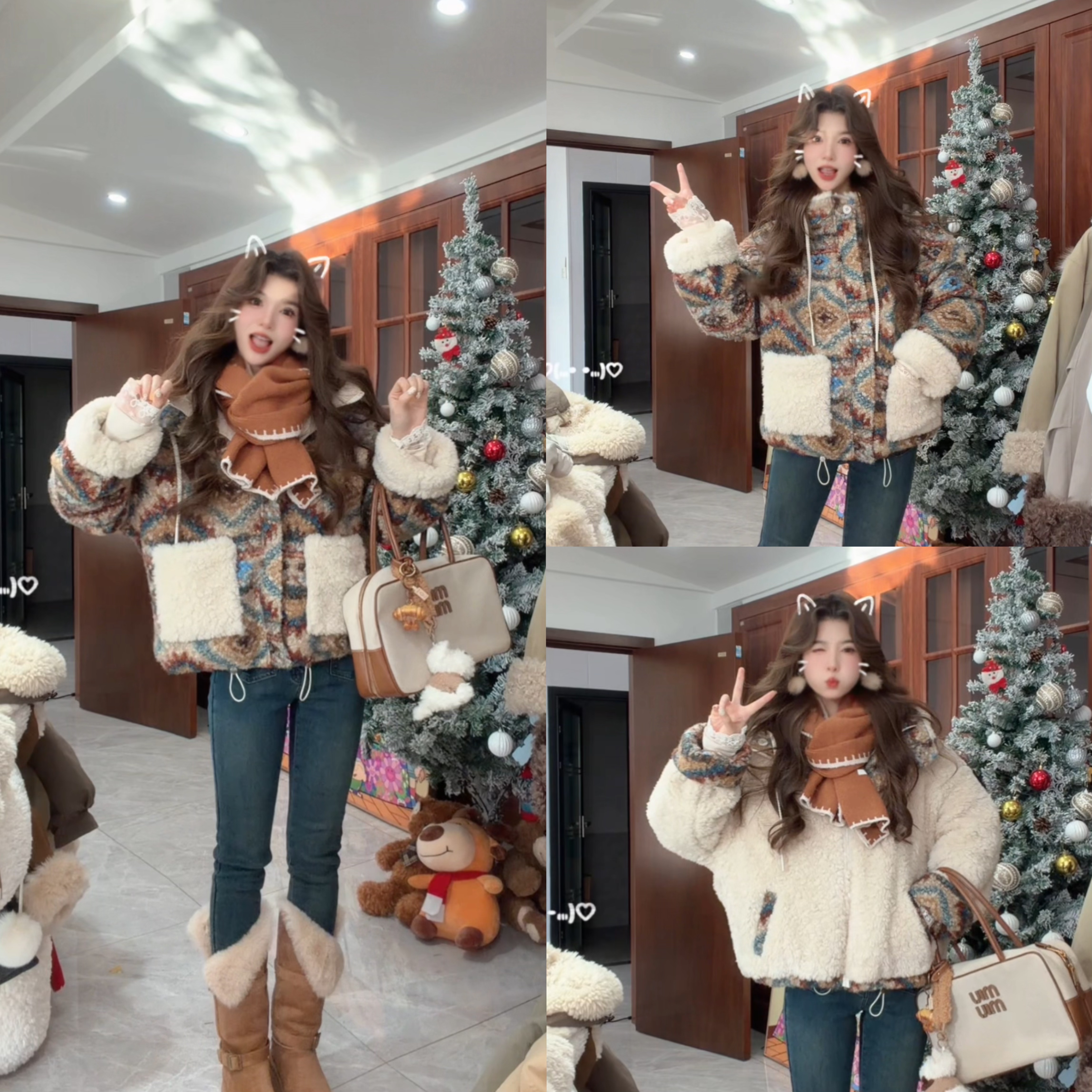 【YBB】秋冬季高级感正反两穿2025新款毛绒加厚连帽短外套