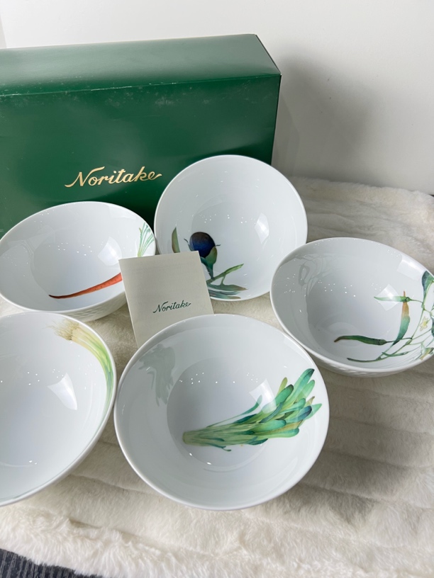 则武14cm五客碗蔬菜画片陶瓷 全新原盒