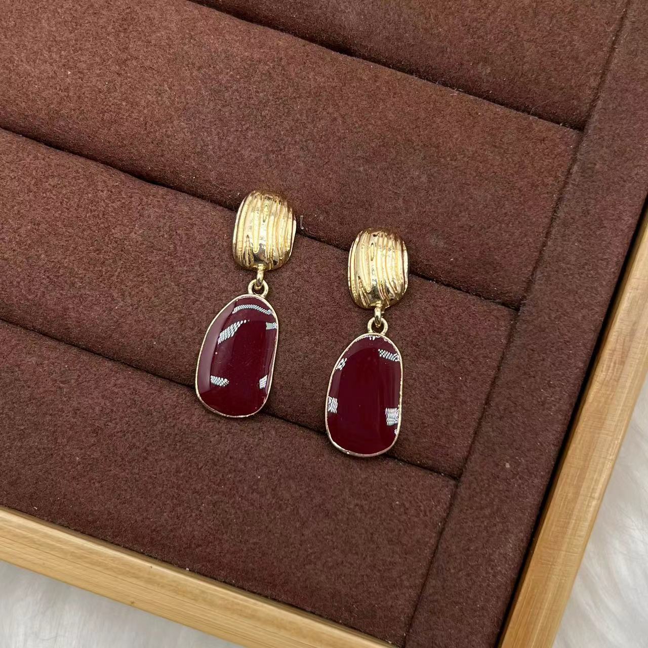 合金珐琅耳饰 花笙（HS100）港风红色简约优雅女精致复古