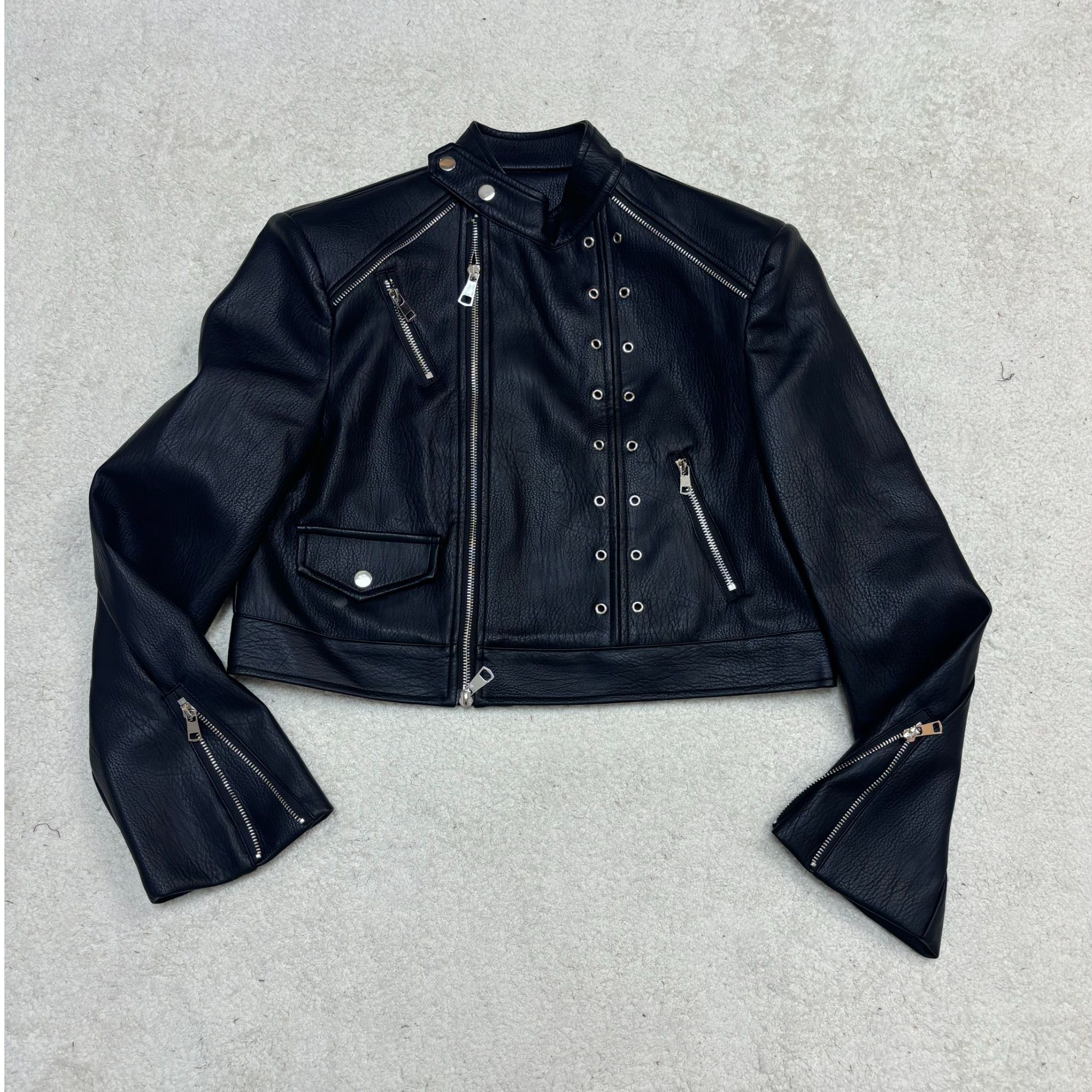 2025新款酷飒重工金属圆环皮夹克皮衣外套25785