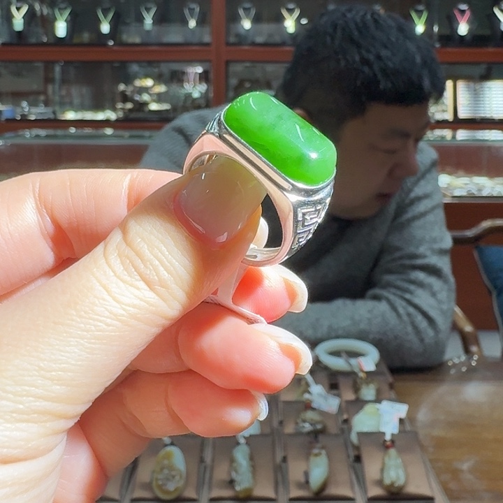 和田玉戒指银S925镶嵌
