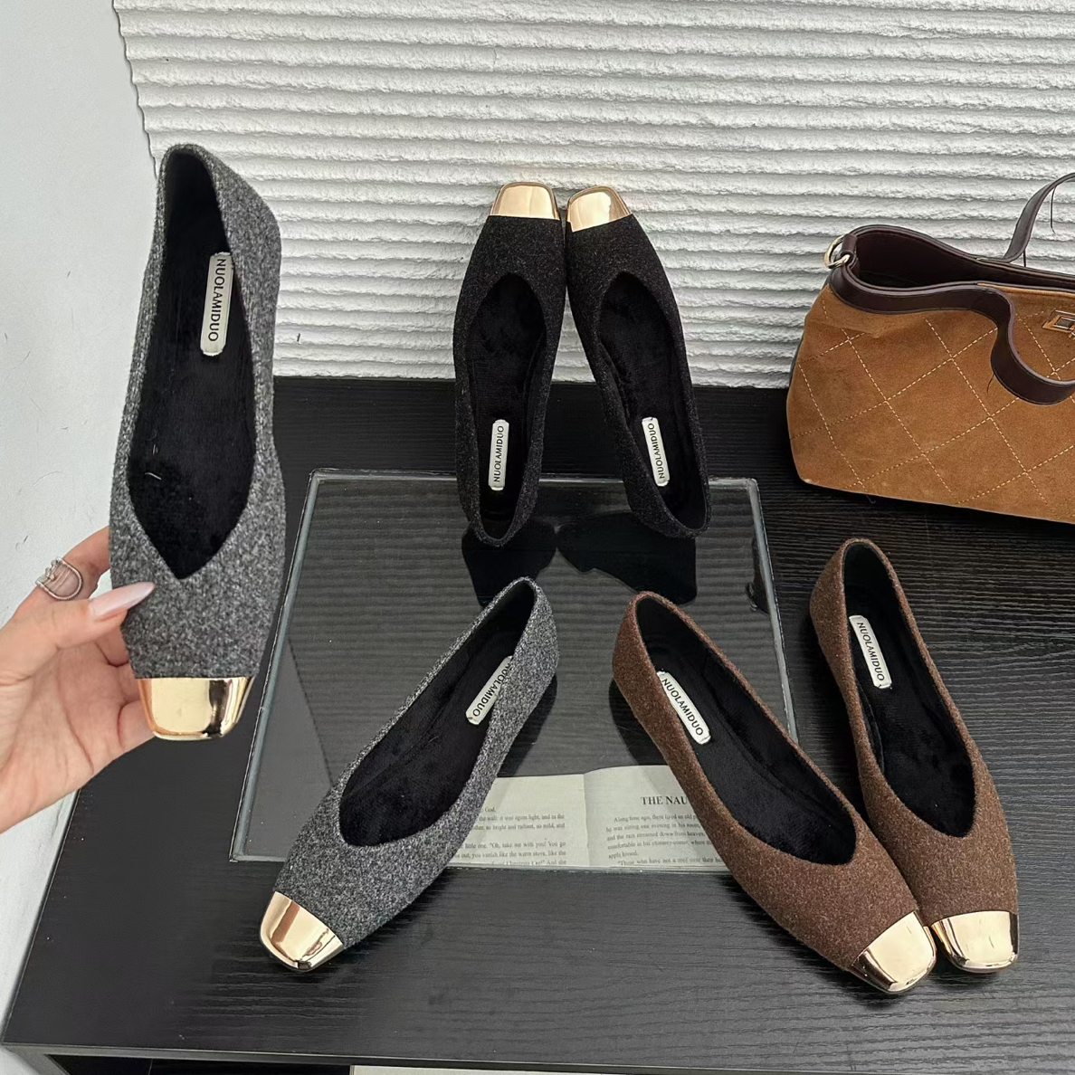 6656-13纯色单鞋学院风法式浅口方头薄款平跟小香风