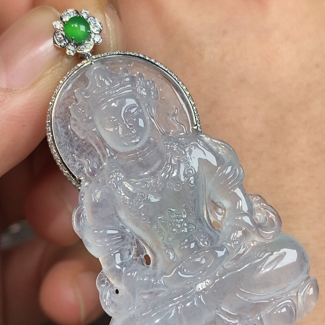 翡翠颈饰18K金镶嵌淡*渡母