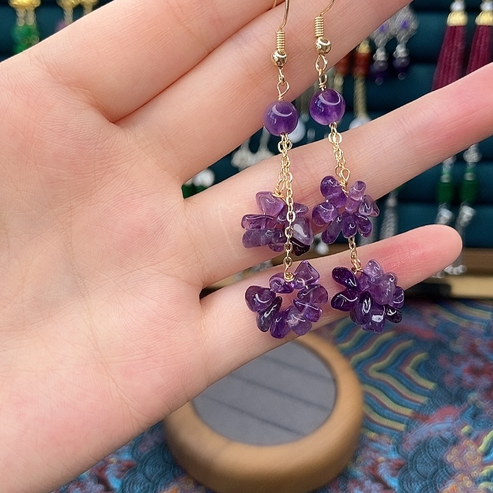 石英质玉耳钉银S925镶嵌411