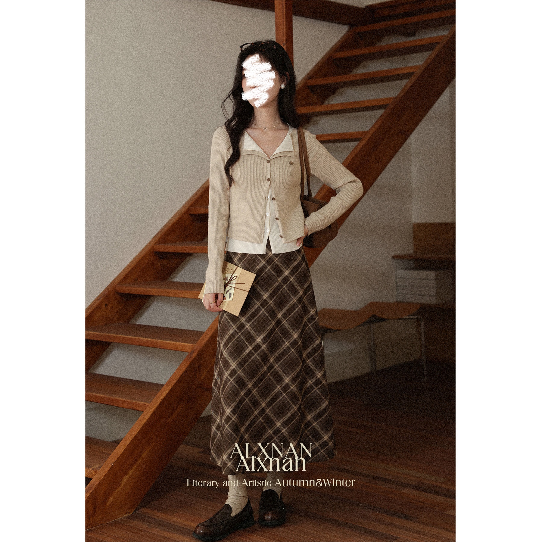 【品牌撤柜款ZB】法式假两件长袖显瘦燕麦色针织衫L56801