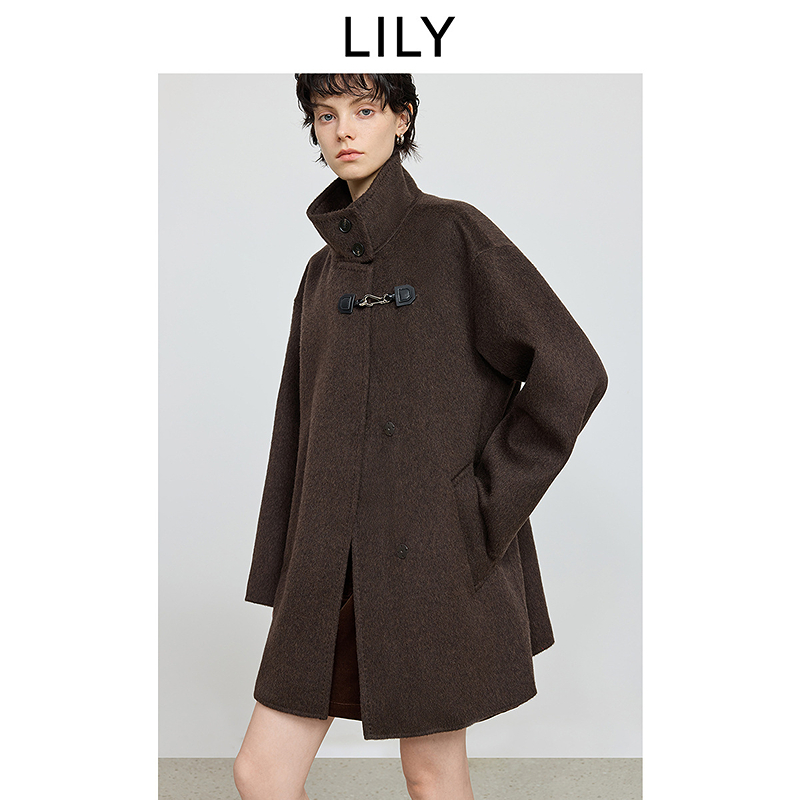 100%羊毛LILY2025冬新款女装气质通勤双面呢毛呢外套125459FN936