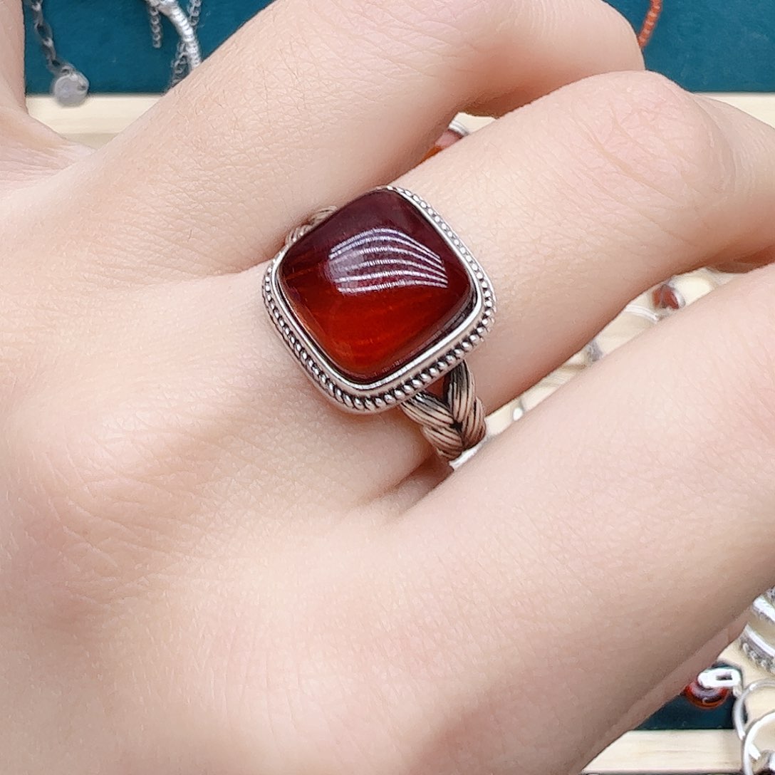 血珀戒指银S925镶嵌天然