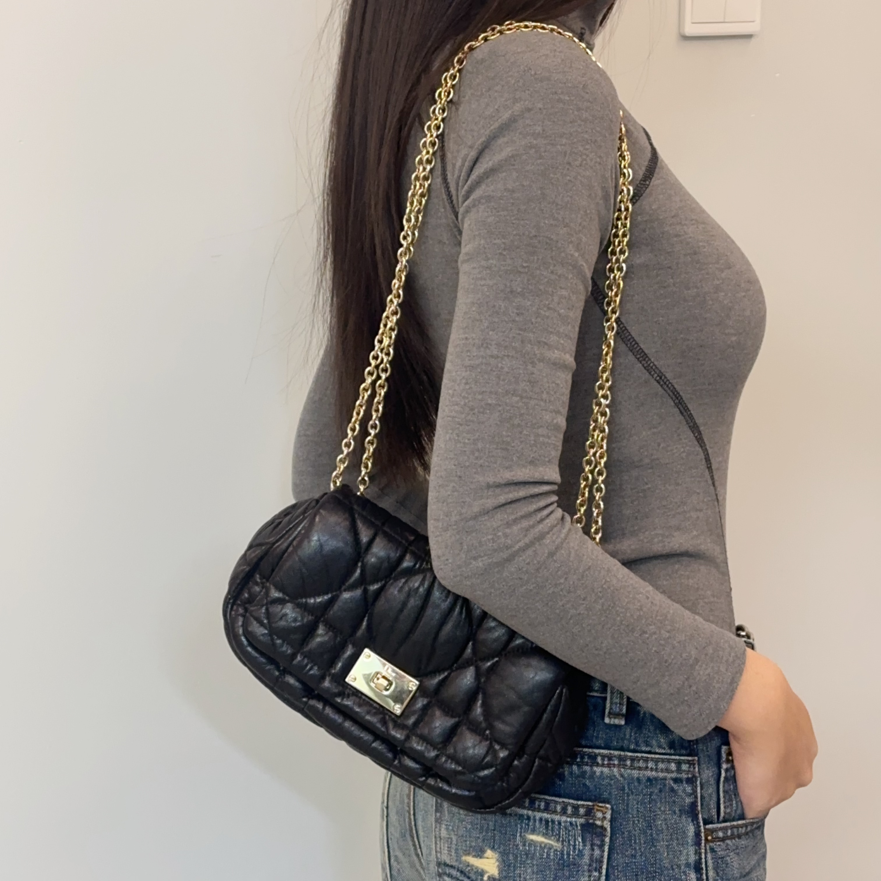 95新 DIOR/迪奥 迪奥黑色斜跨单肩包黑金时尚百搭1小香风