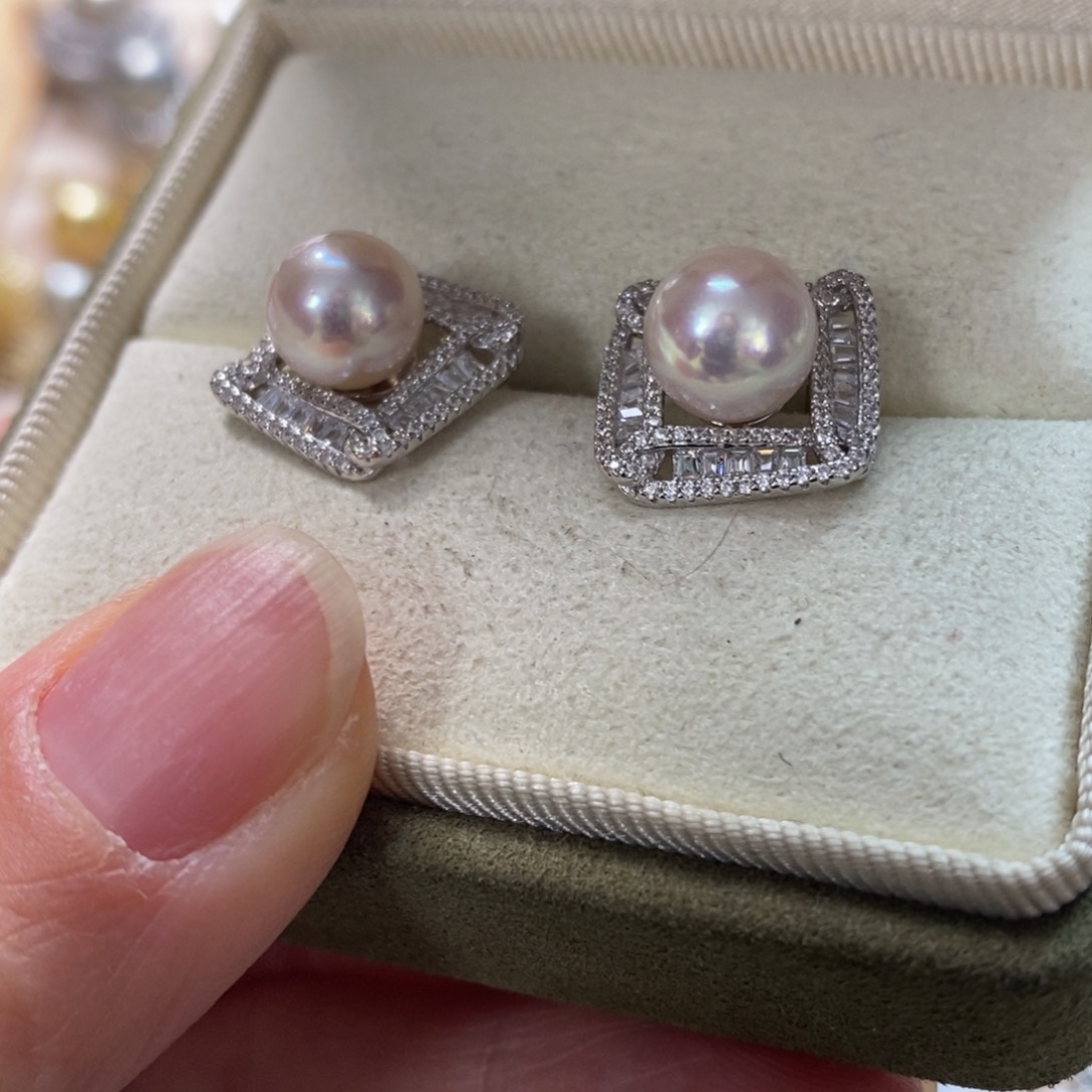 海水珍珠耳饰银S925镶嵌