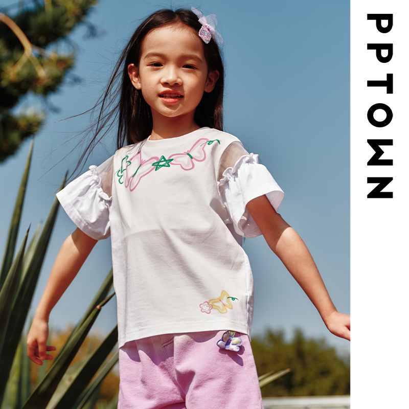夏装印花T恤新款夏季休闲时尚圆领女童t恤女童短袖潮牌童装13075