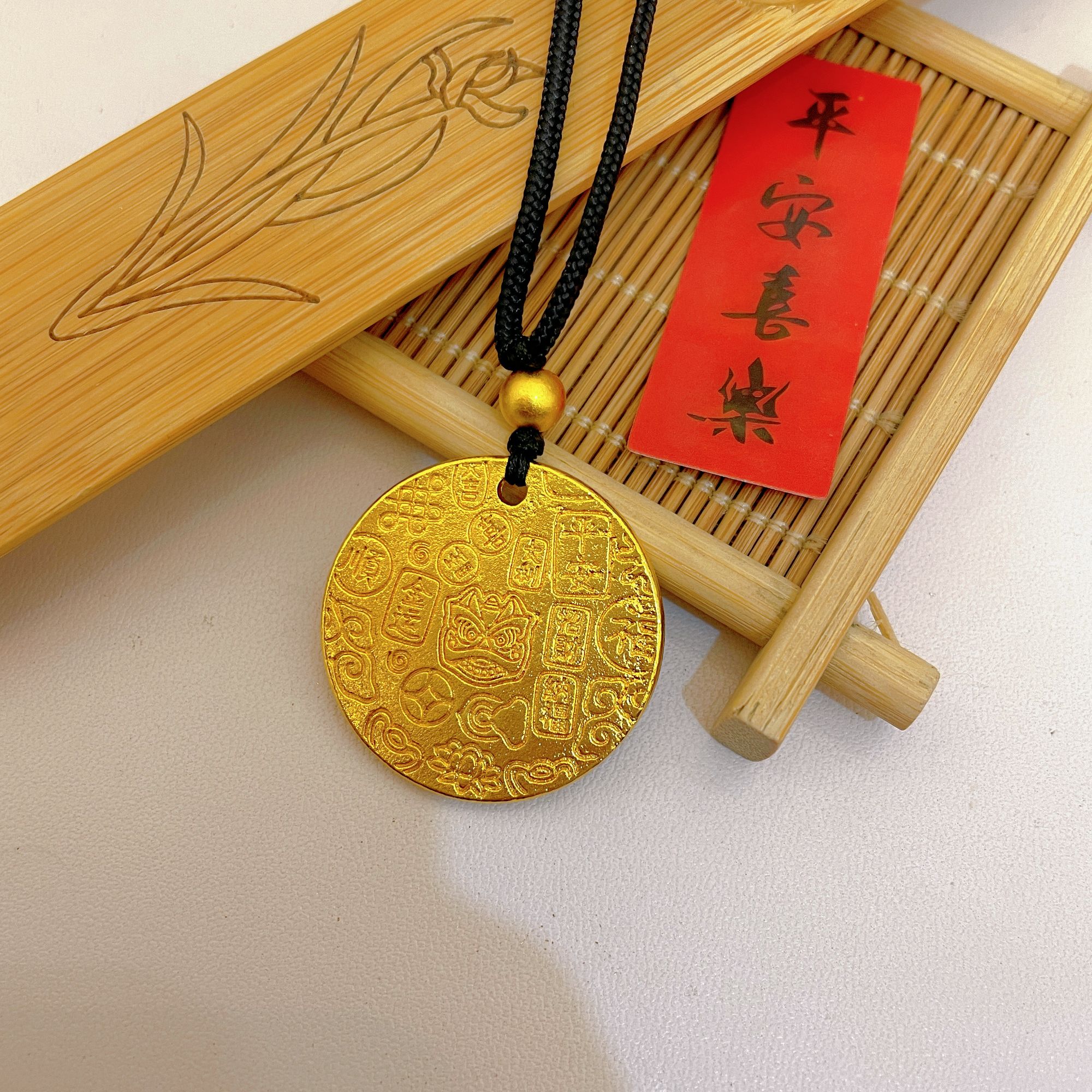合金吊坠 醒狮百福牌吊坠时尚磨砂传承金色