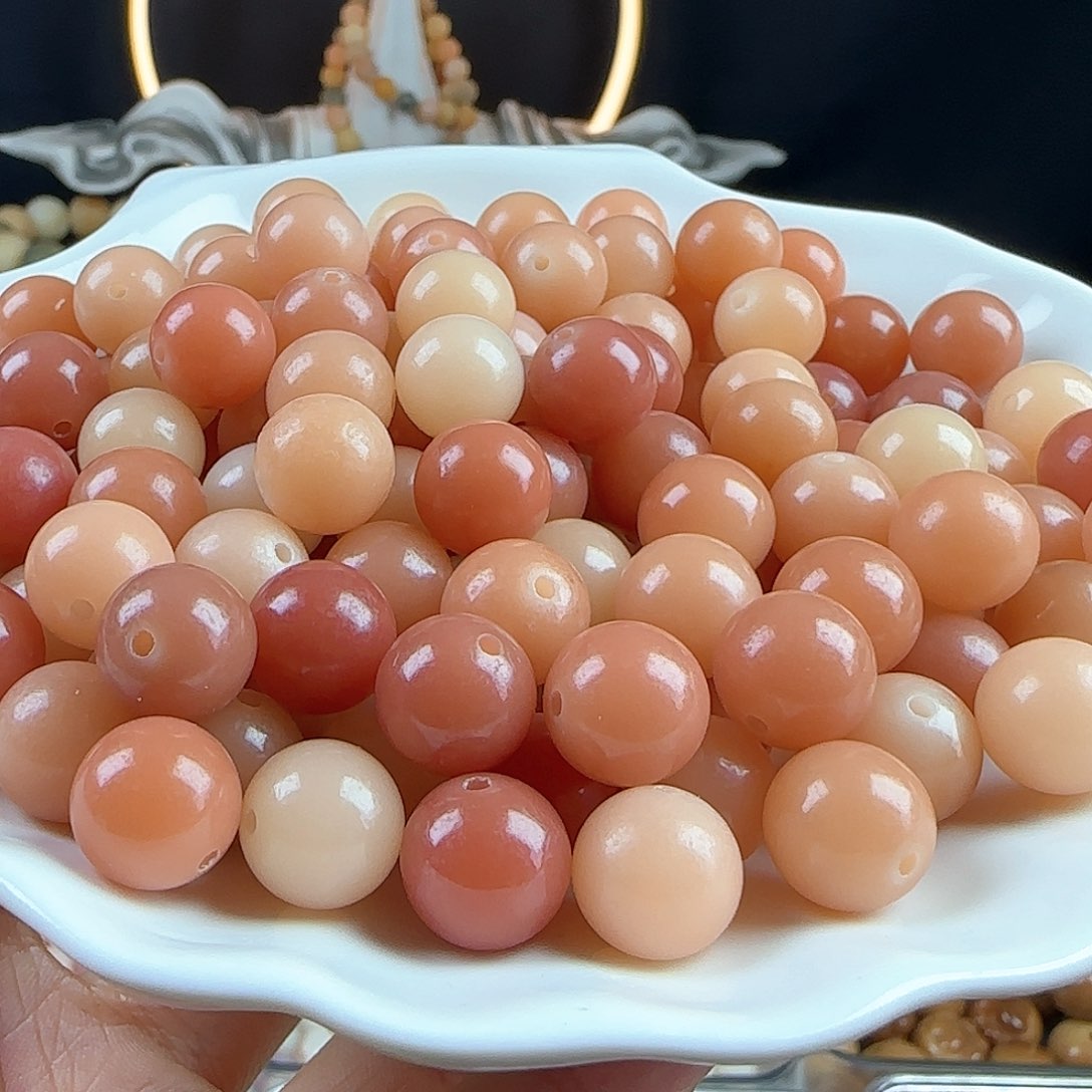 菩提根/象牙果手串卡12冰透粉圆珠100卡牌➕20备珠