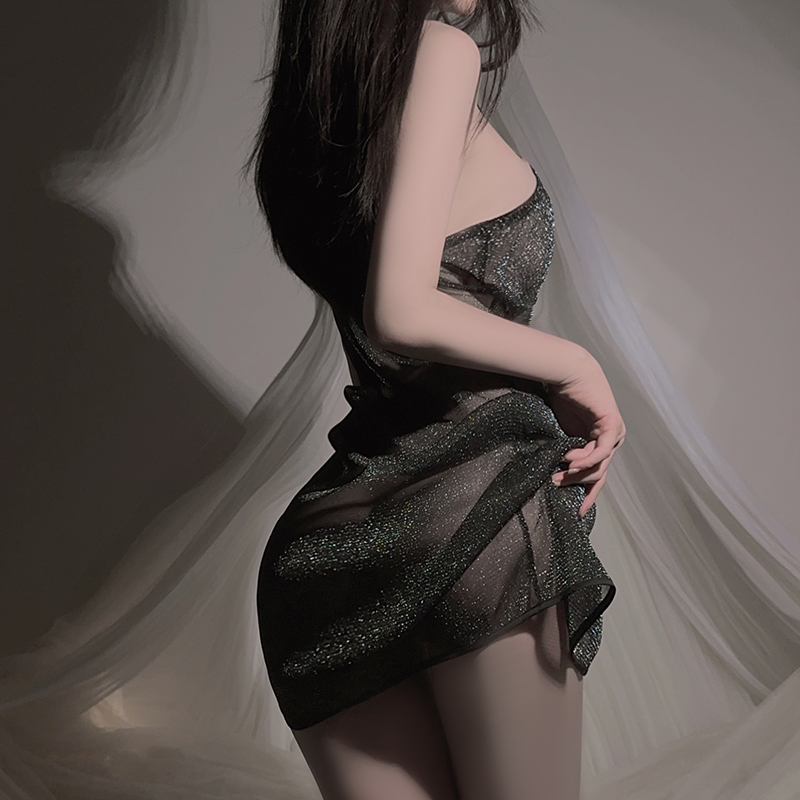 【印象派】纯欲深V亮丝深V火辣开叉夜店风大码女睡裙