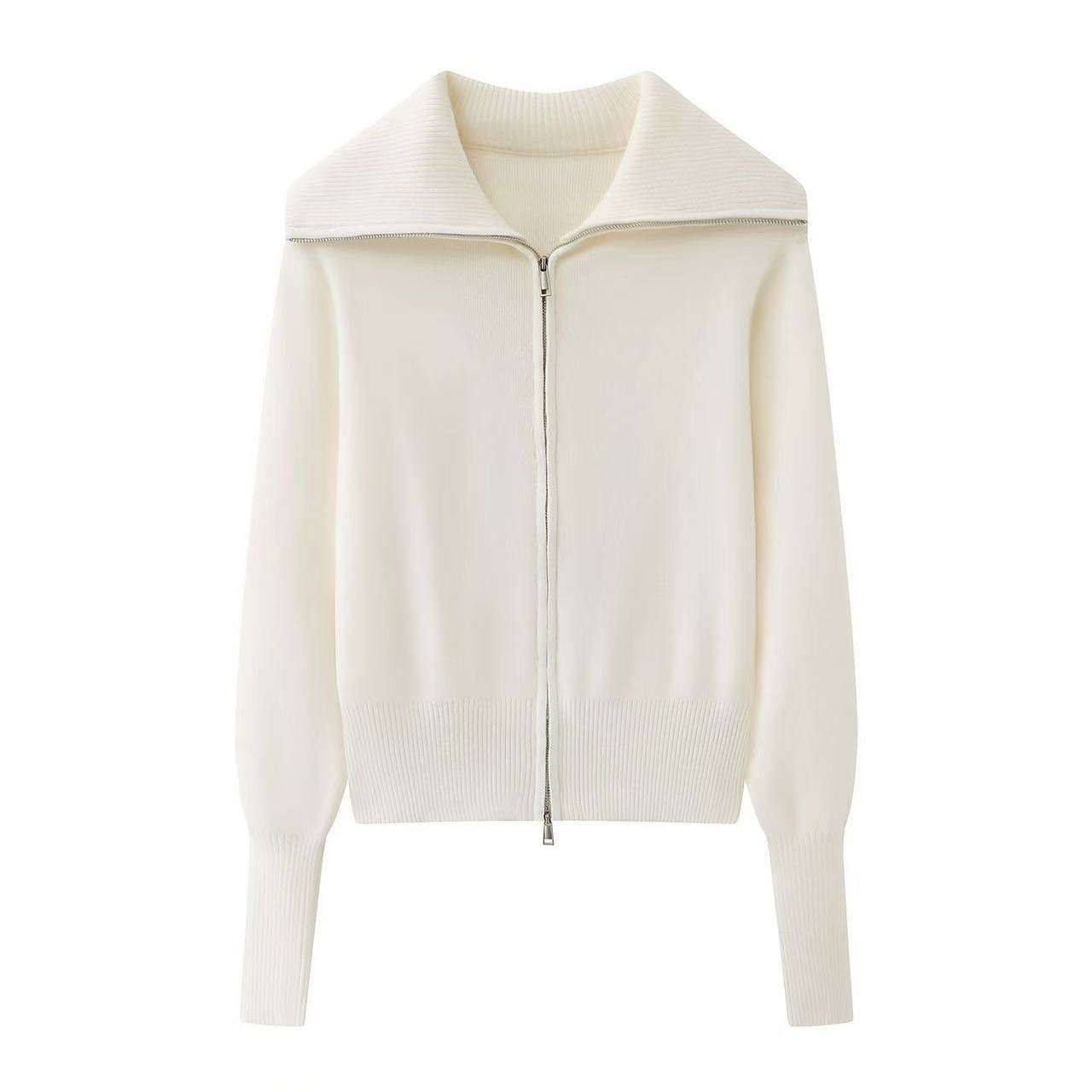 MM商场同款2025冬新款时尚显瘦短款大翻领针织开衫女毛衣2401