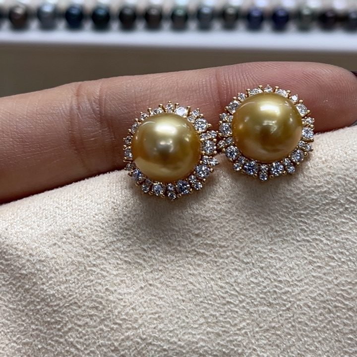 银S925镶嵌耳饰海水珍珠10.9’mm80号