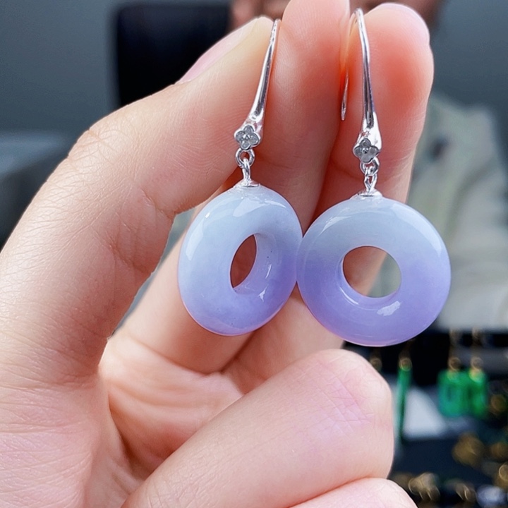 翡翠耳饰银S925镶嵌饰品