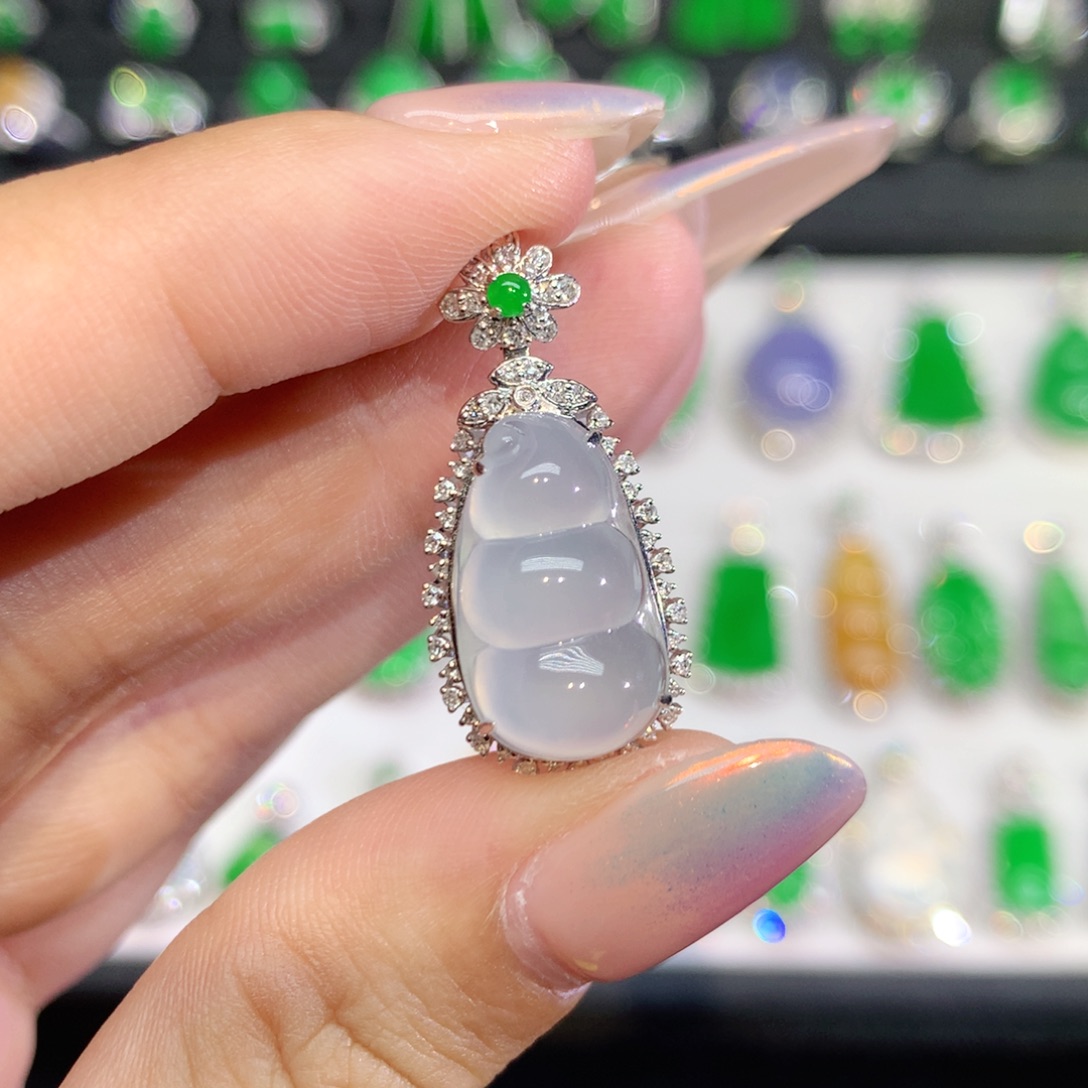 翡翠18K金镶嵌吊坠(不含链)