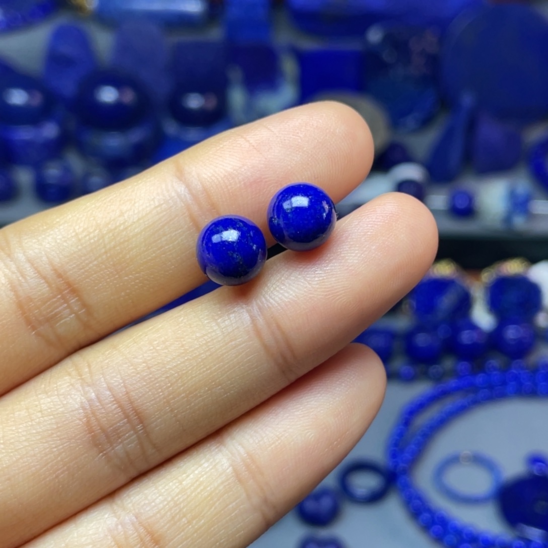 青金石银S925镶嵌8mm耳饰