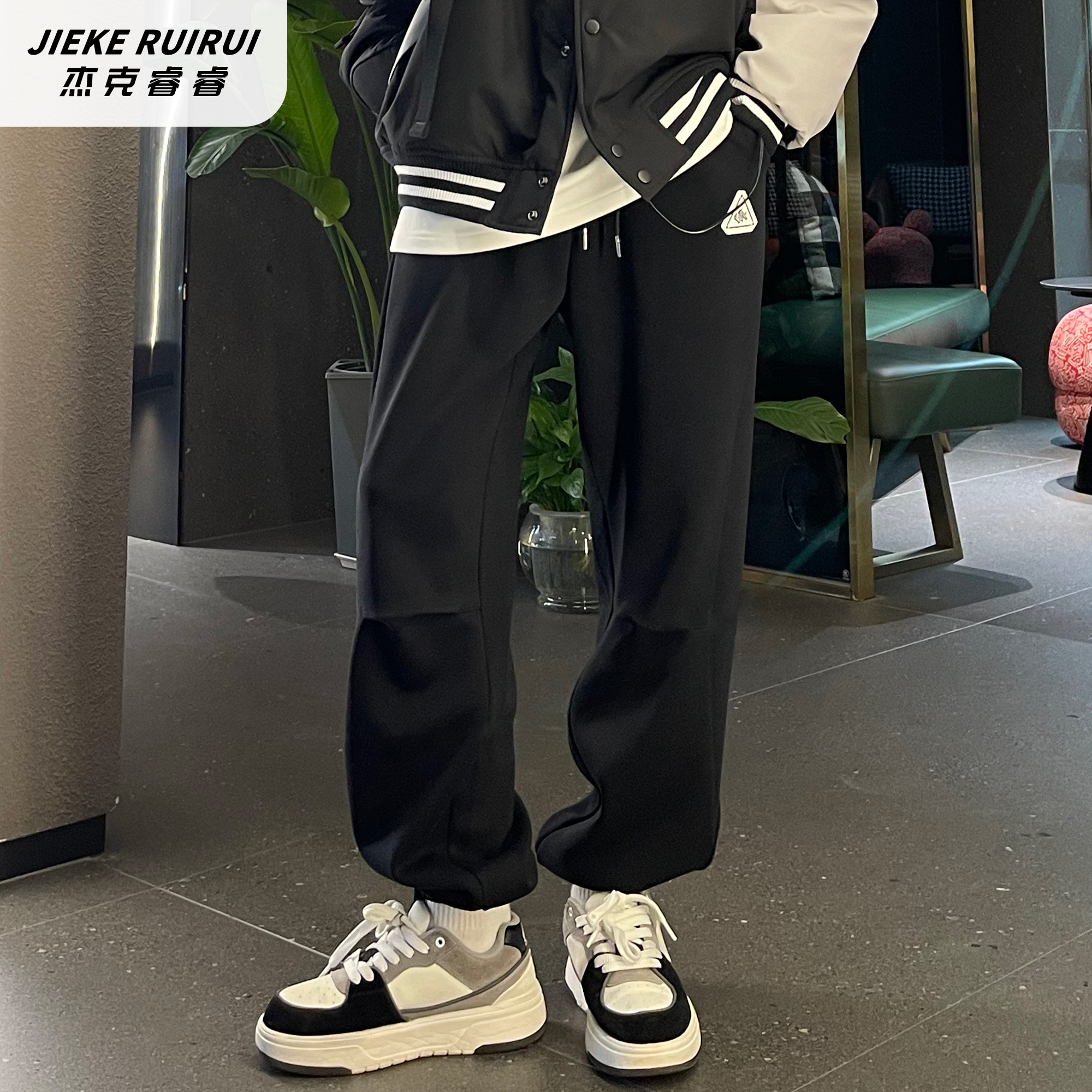 3688/3715【睿】三角标加绒卫裤大童休闲宽松束脚/直筒卫裤杰克睿睿