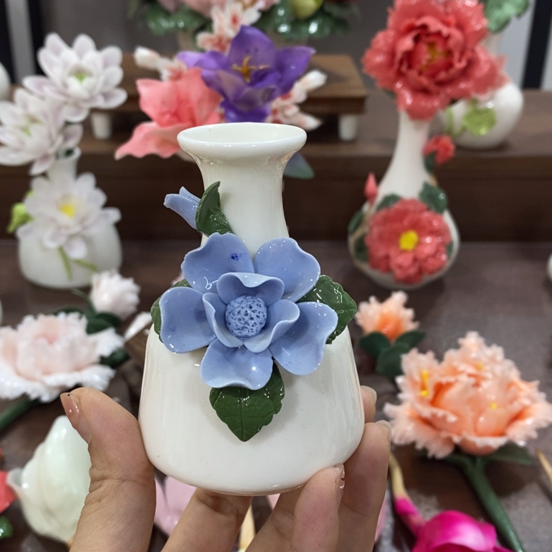 瓷片陶瓷手工花摆件