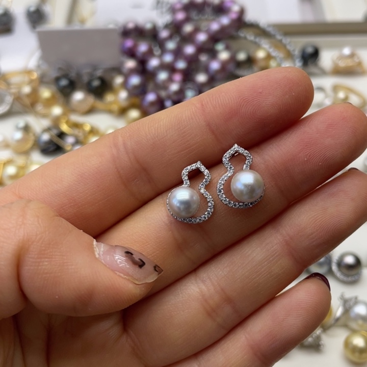 海水珍珠耳饰银S925镶嵌