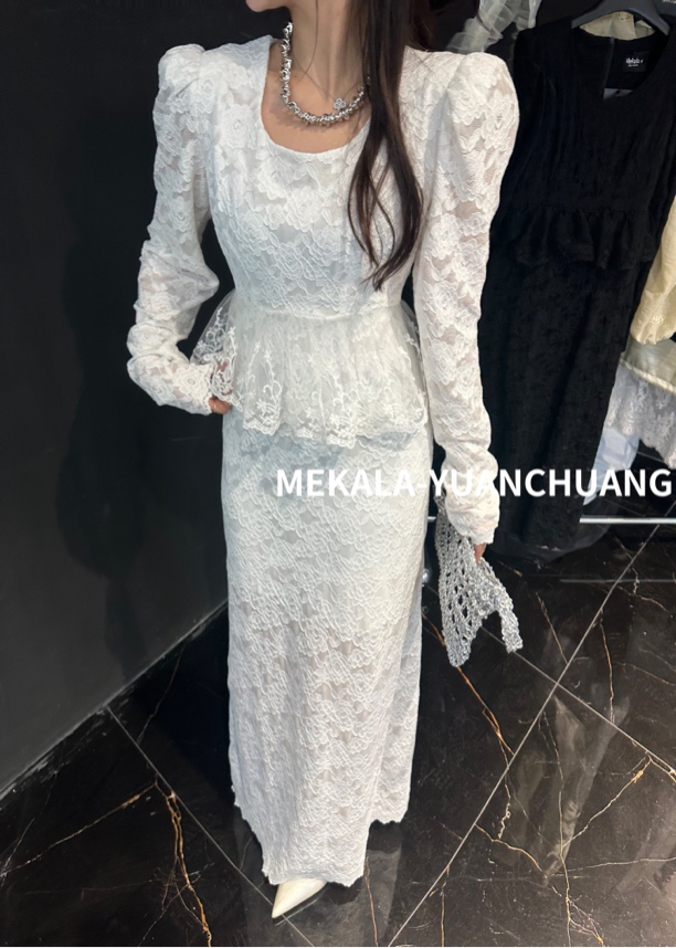 高级感蕾丝收腰遮肉连衣裙2551# 时尚长裙气质显瘦