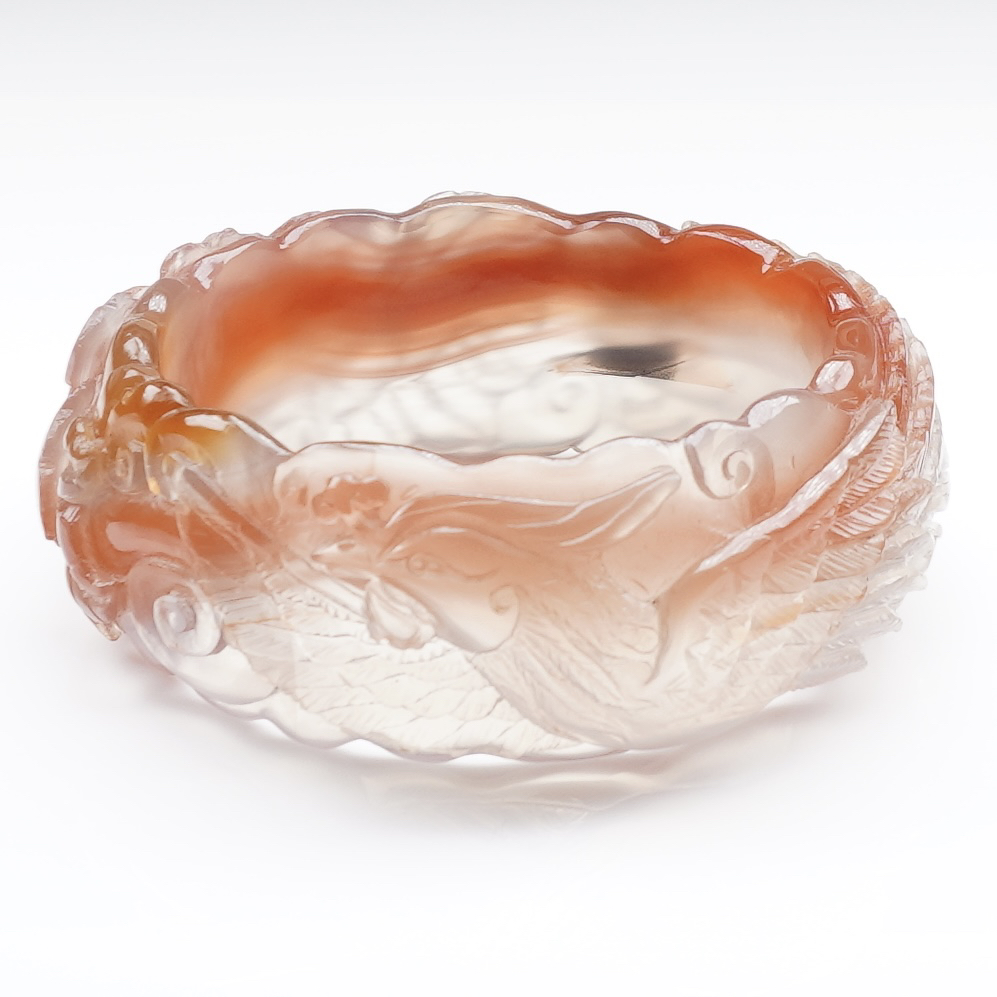 【阳琈珠宝】天然意境俏色巧雕玛瑙手镯《凤穿牡丹/圈口57/编号505