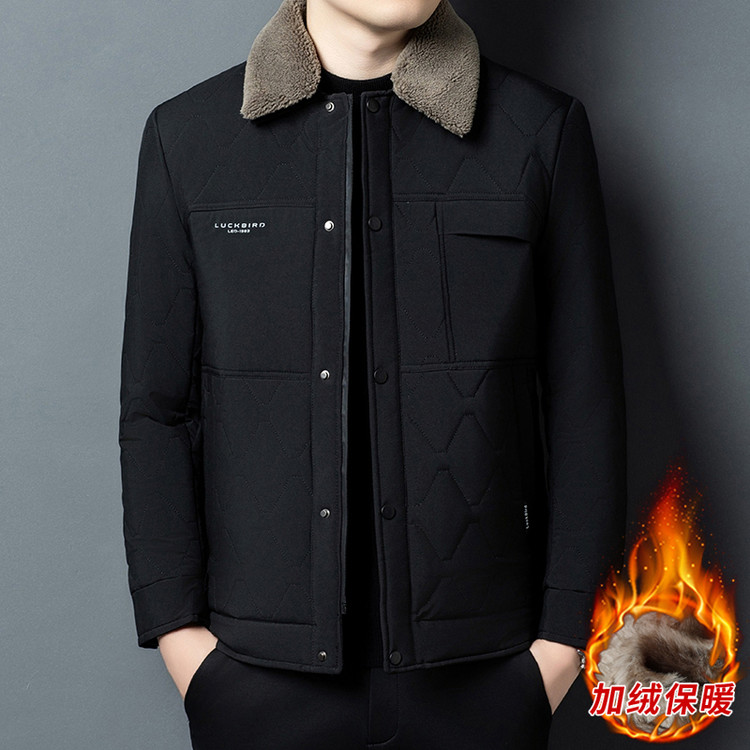 男士秋冬季夹克外套男款棉袄保暖夹棉加厚百搭休闲棉服冬装带毛领