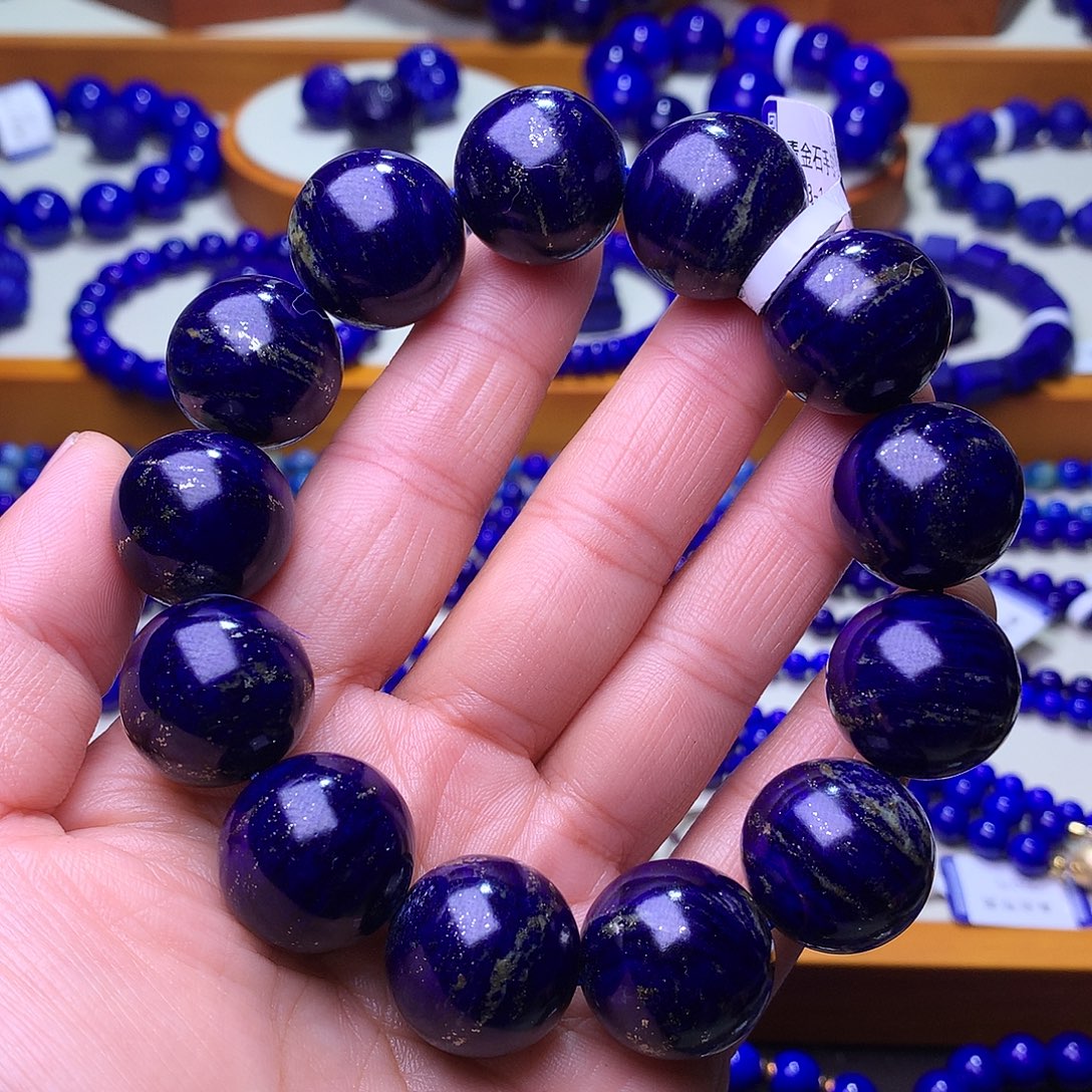 青金石未镶嵌手串18m稀有收藏级多金黑加仑120