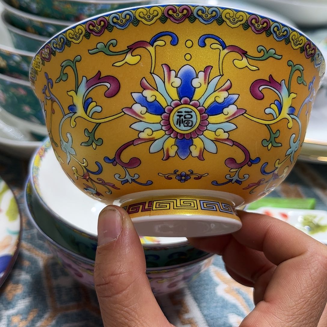 瓷片珐琅彩金色碗十个4.5寸