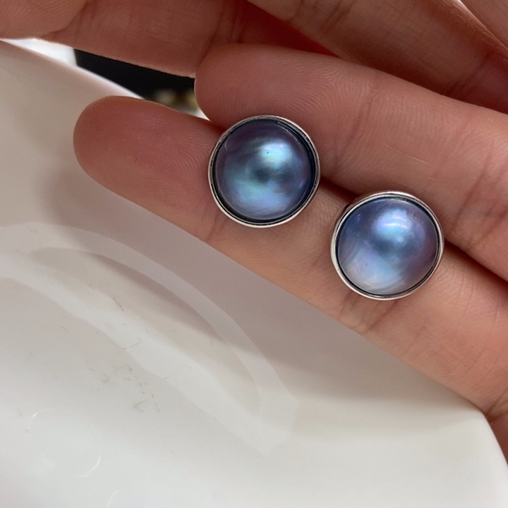 拼合珍珠（马贝珠）耳饰银S925镶嵌