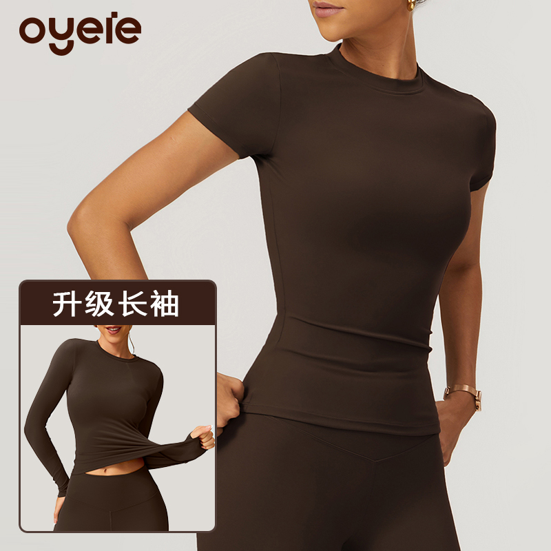 oyeie瑜伽服女紧身运动T恤普拉提健身短袖收腰显瘦修身上衣