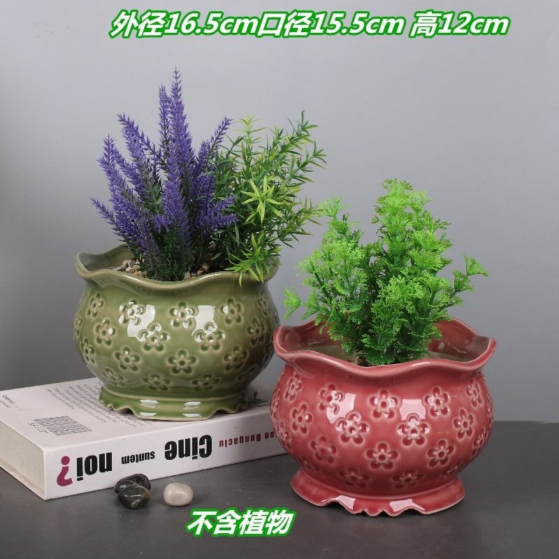 特色中号多肉花盆陶瓷Y49粉色绿色印章大花盆