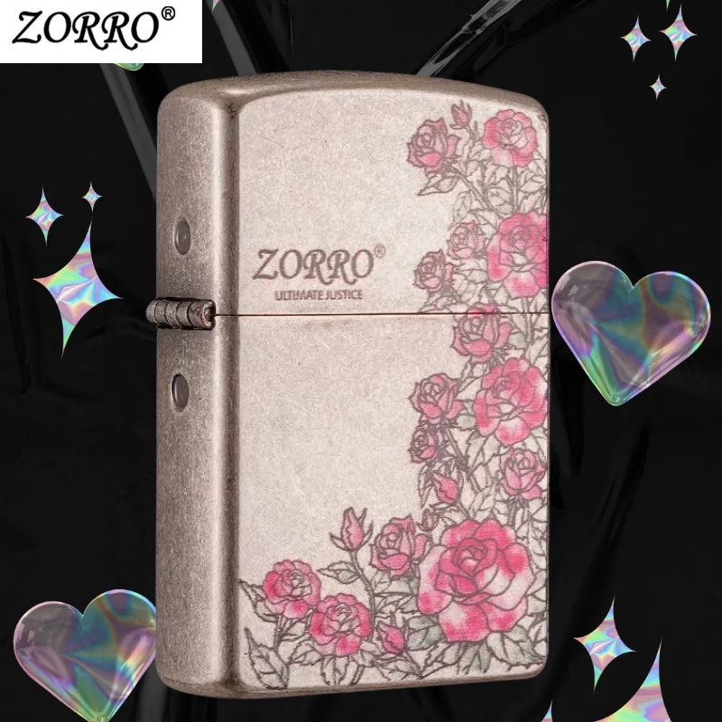 ZORRO佐罗煤油打火机古银热恋玫瑰打火机爱情系送男友高颜值礼物