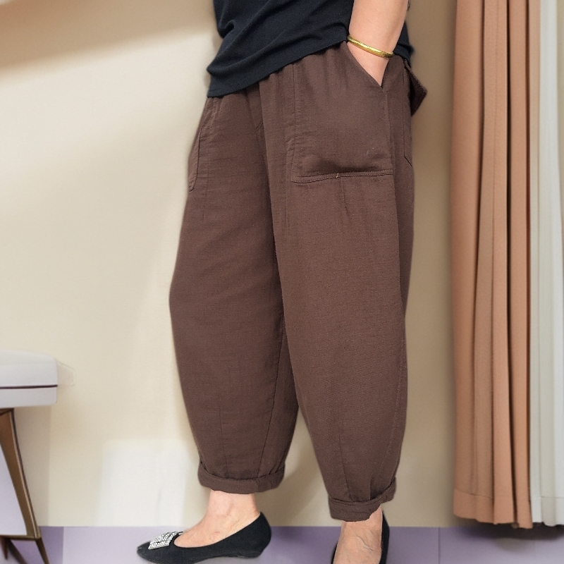 老高推荐   秋季新款宽松松紧腰显瘦大口袋高腰哈伦休闲裤女