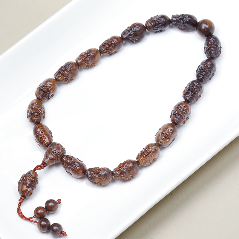 【瓷见如故】十八罗汉 海南黄花梨老料17*11mm弥勒雕刻手链 2125HH