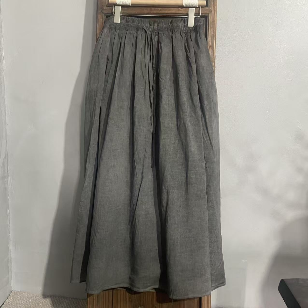 MX684苎麻94公分高端半身裙纯色宽松中长款显瘦复古文艺百搭