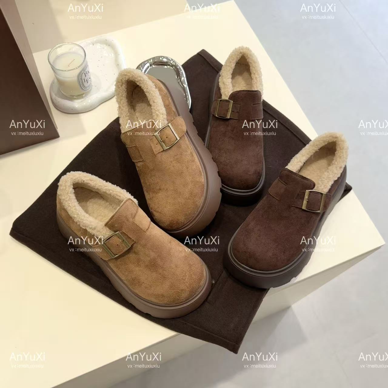 超轻3cm跟高Y羔毛勃肯鞋&安妤皙18029【F19】