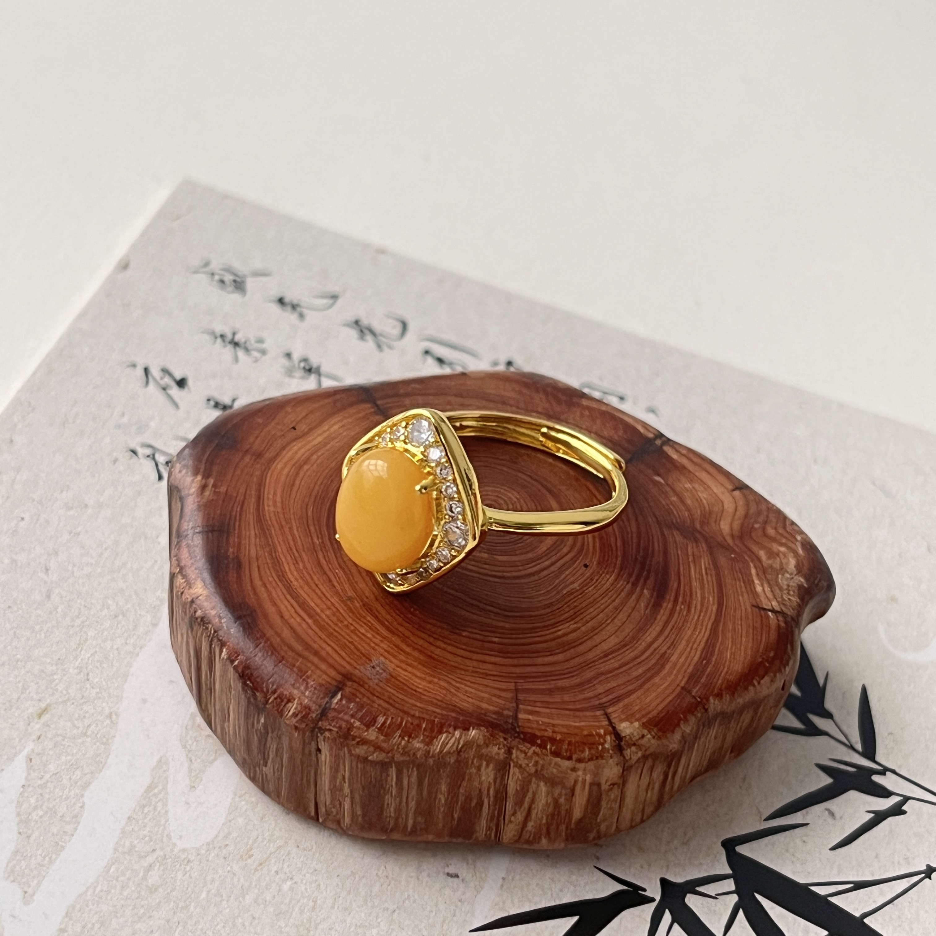 【真石】蜜蜡鸡油黄戒指  ZSM022BJ027