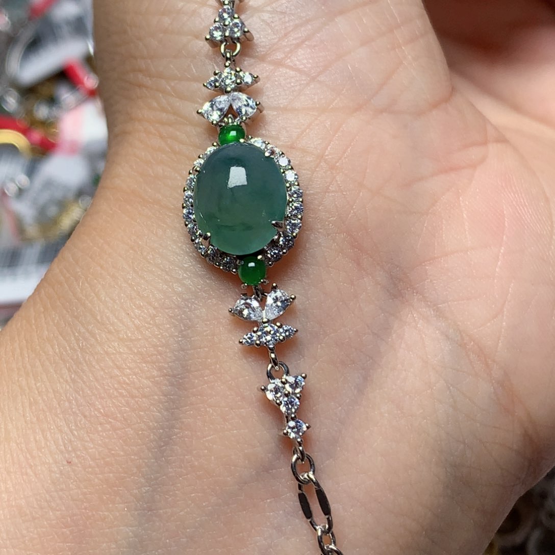 翡翠戒指银S925镶嵌天然翡翠手链