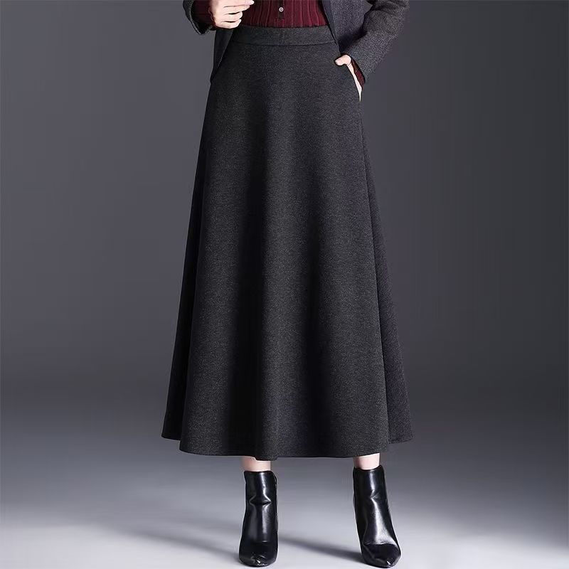 1号毛呢半身裙秋冬黑灰色大摆裙
