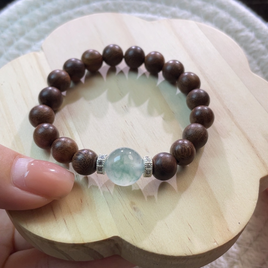 翡翠散珠天然缅a冰蓝飘花单珠手串卡11.4