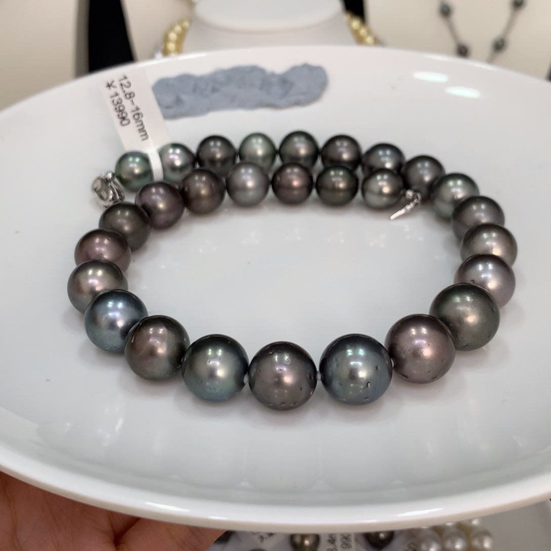 M***头海水珍珠颈饰未镶嵌大溪地项链12.8-16mm丸