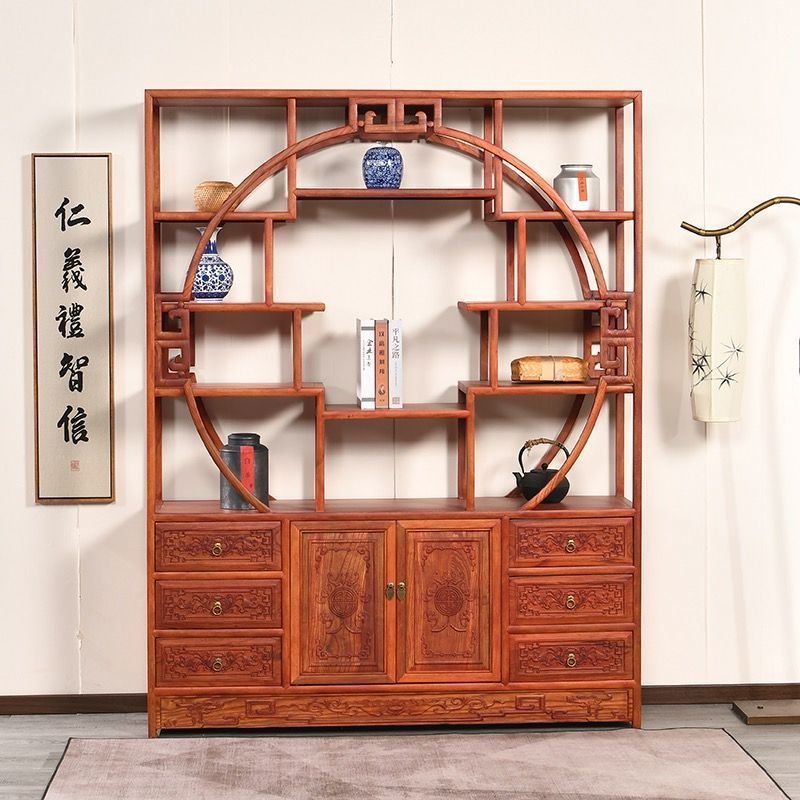 【直播】1.5米南榆木多宝阁实木博古架客厅隔断酒柜玄关屏风鉴定柜