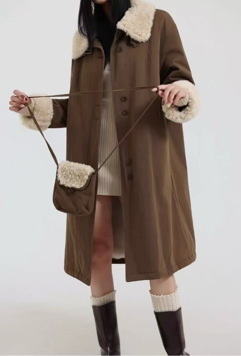 32399秋冬羊羔毛加绒加厚毛绒内搭中长款棉服