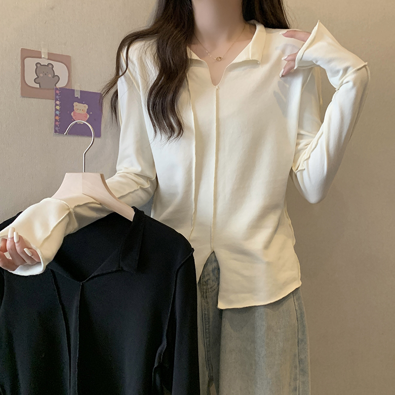 8773大码女装2023秋装新款洋气长袖T恤胖mm宽松百搭打底衫上衣女