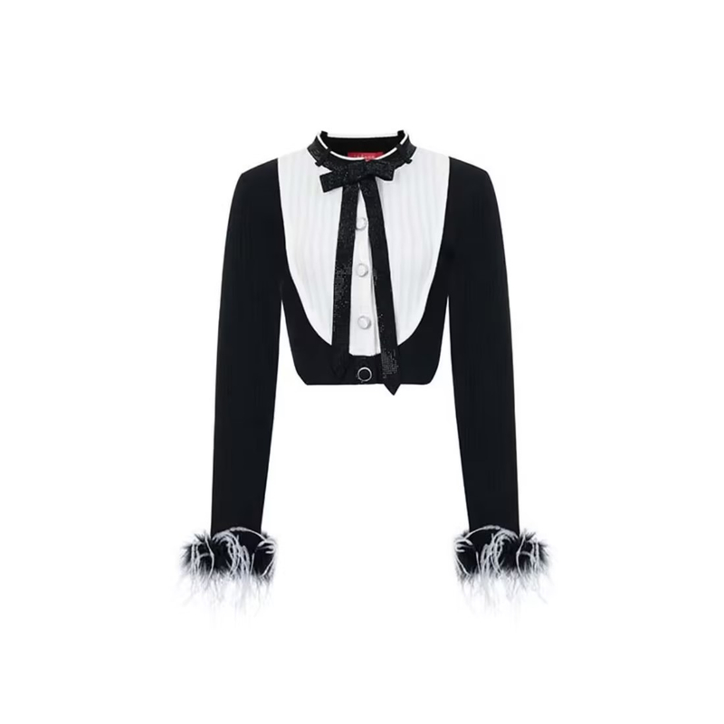 LeFame/拉飞姆LeFame/拉飞姆24春黑白优雅针织开衫LF24C11ZM081