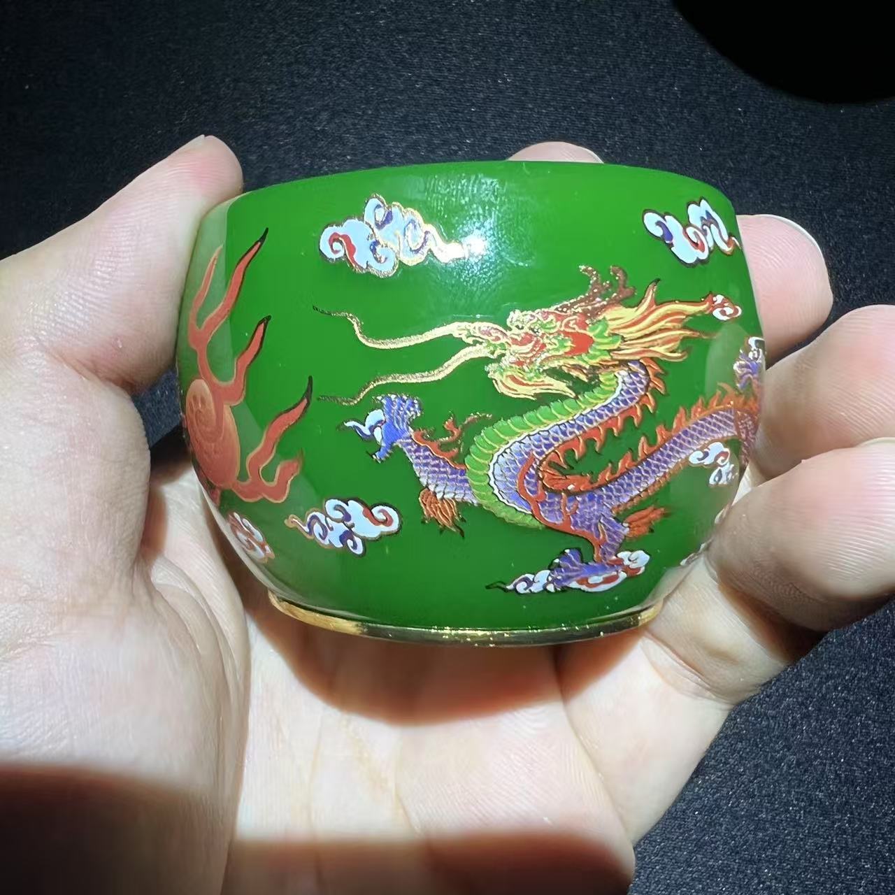 绿琉璃龙凤杯  单杯